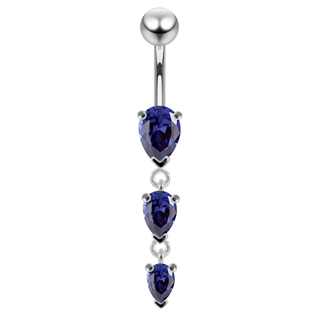 925 Sterling Silver Navel Jewelled Tear drop Belly Ring - Monster Piercing