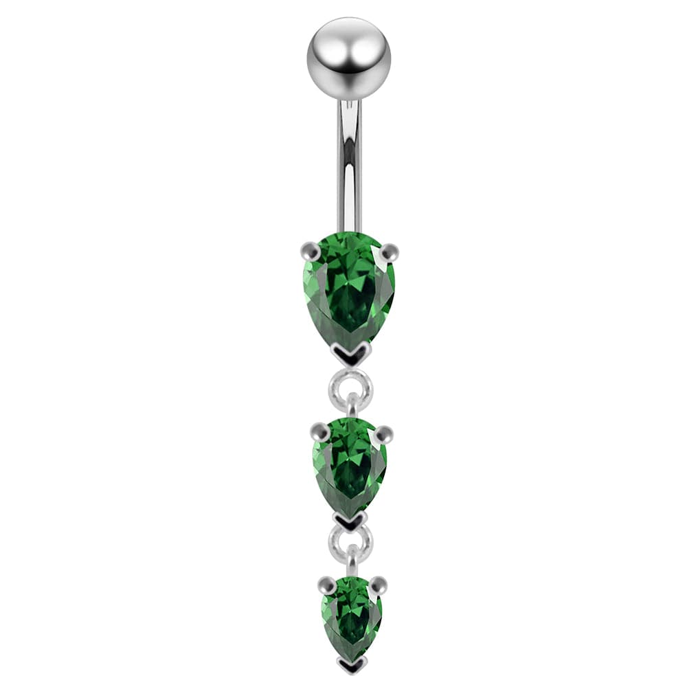 925 Sterling Silver Navel Jewelled Tear drop Belly Ring - Monster Piercing