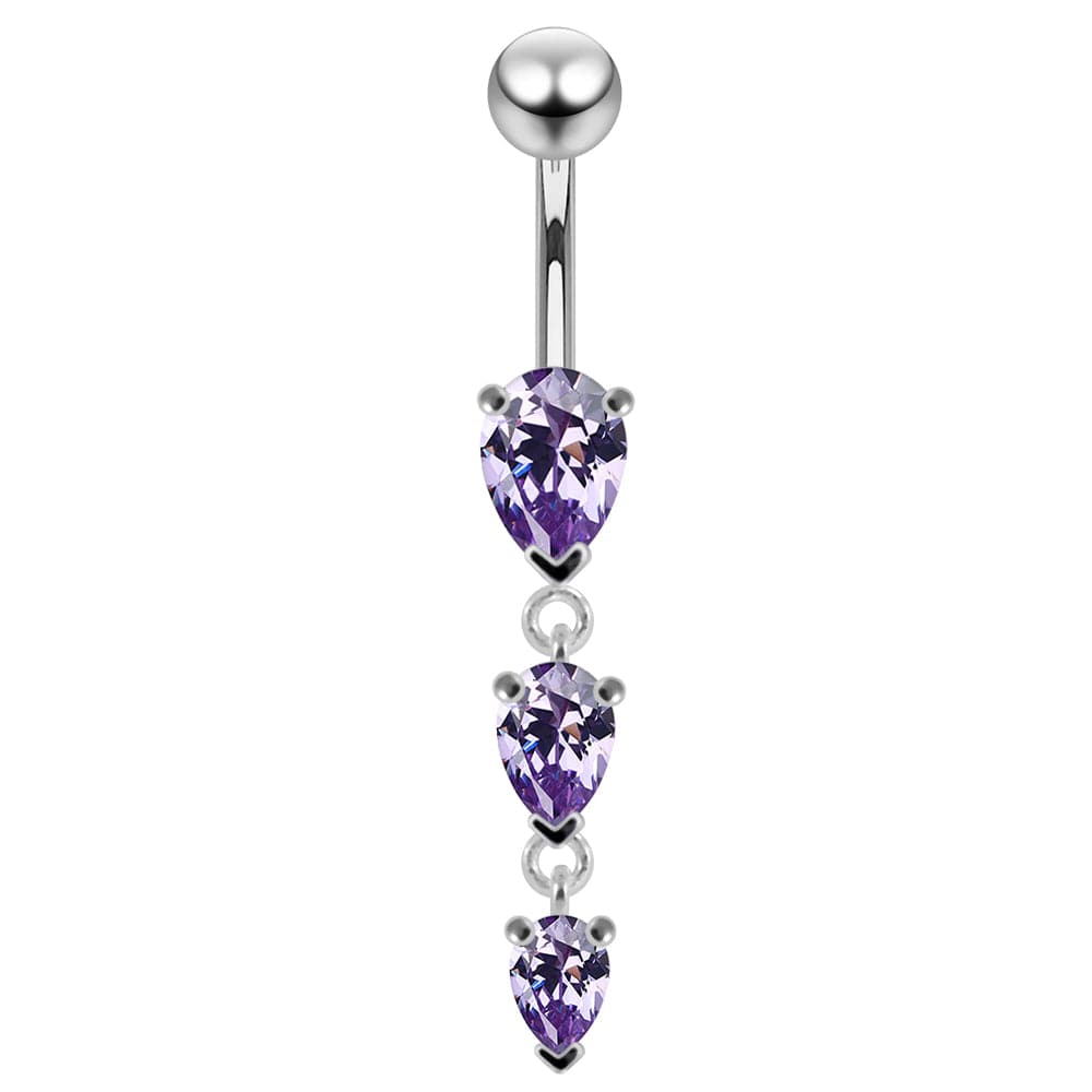 925 Sterling Silver Navel Jewelled Tear drop Belly Ring - Monster Piercing