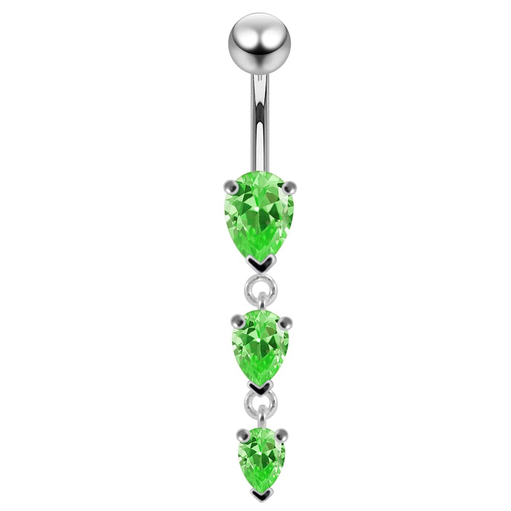 925 Sterling Silver Navel Jewelled Tear drop Belly Ring - Monster Piercing