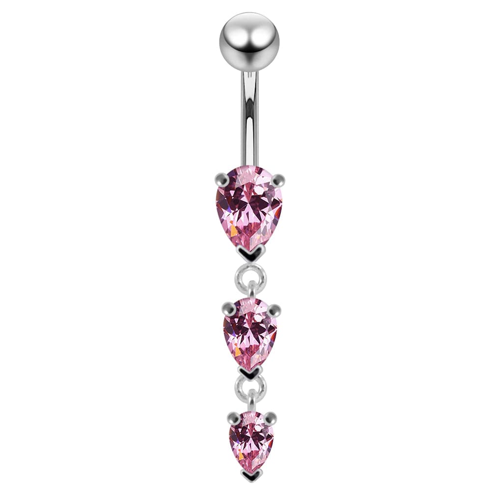925 Sterling Silver Navel Jewelled Tear drop Belly Ring - Monster Piercing