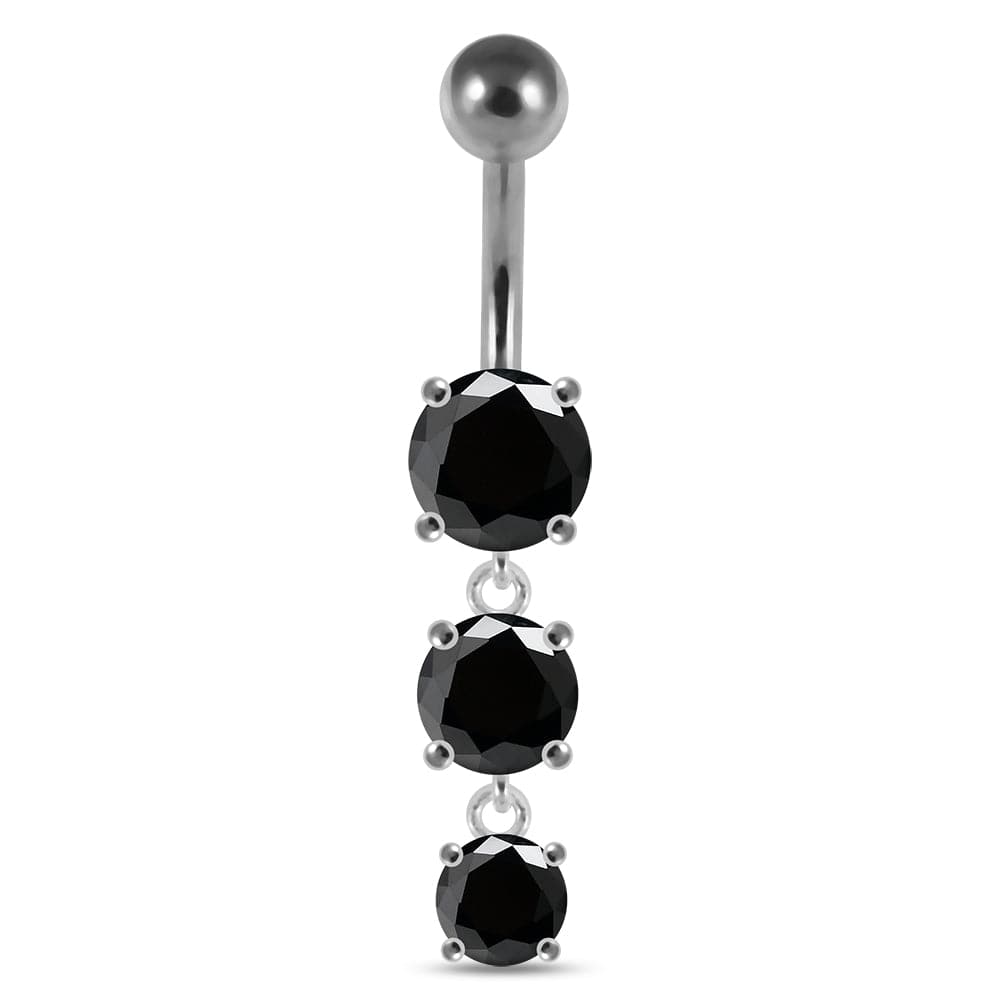 925 Sterling Silver Moving Jewelled Charms dangling SS Bar Navel Ring - Monster Piercing