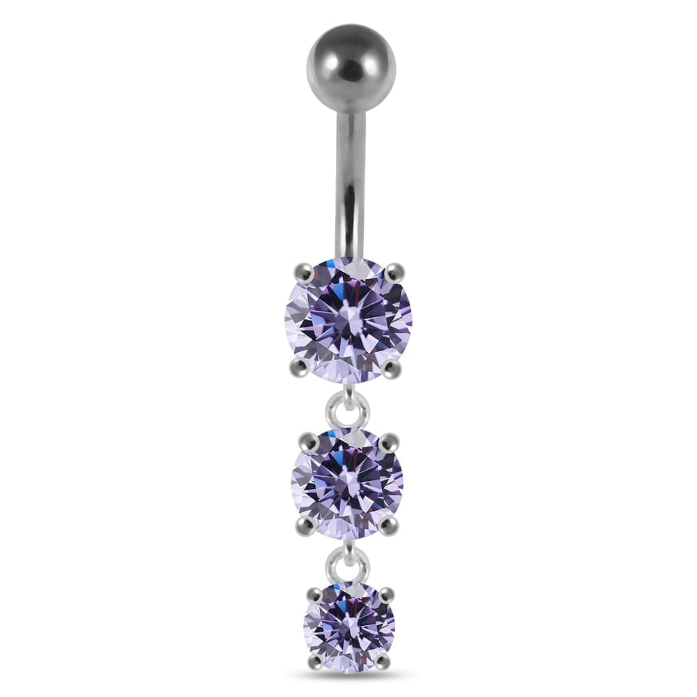 925 Sterling Silver Moving Jewelled Charms dangling SS Bar Navel Ring - Monster Piercing