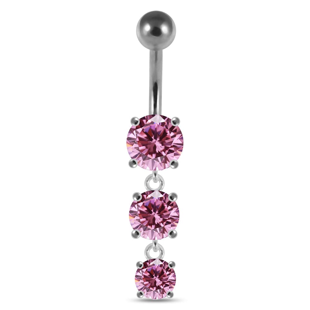 925 Sterling Silver Moving Jewelled Charms dangling SS Bar Navel Ring - Monster Piercing