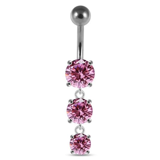 925 Sterling Silver Moving Jewelled Charms dangling SS Bar Navel Ring - Monster Piercing