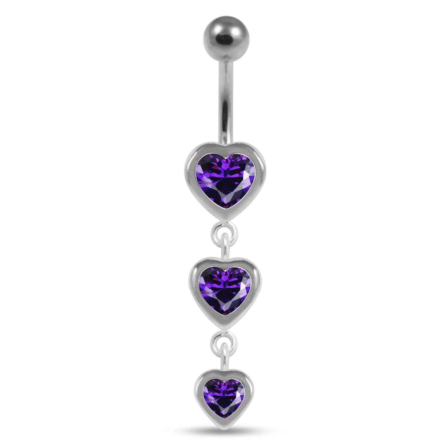 925 Sterling Silver Moving Jewelled Heart Charms Belly Ring - Monster Piercing