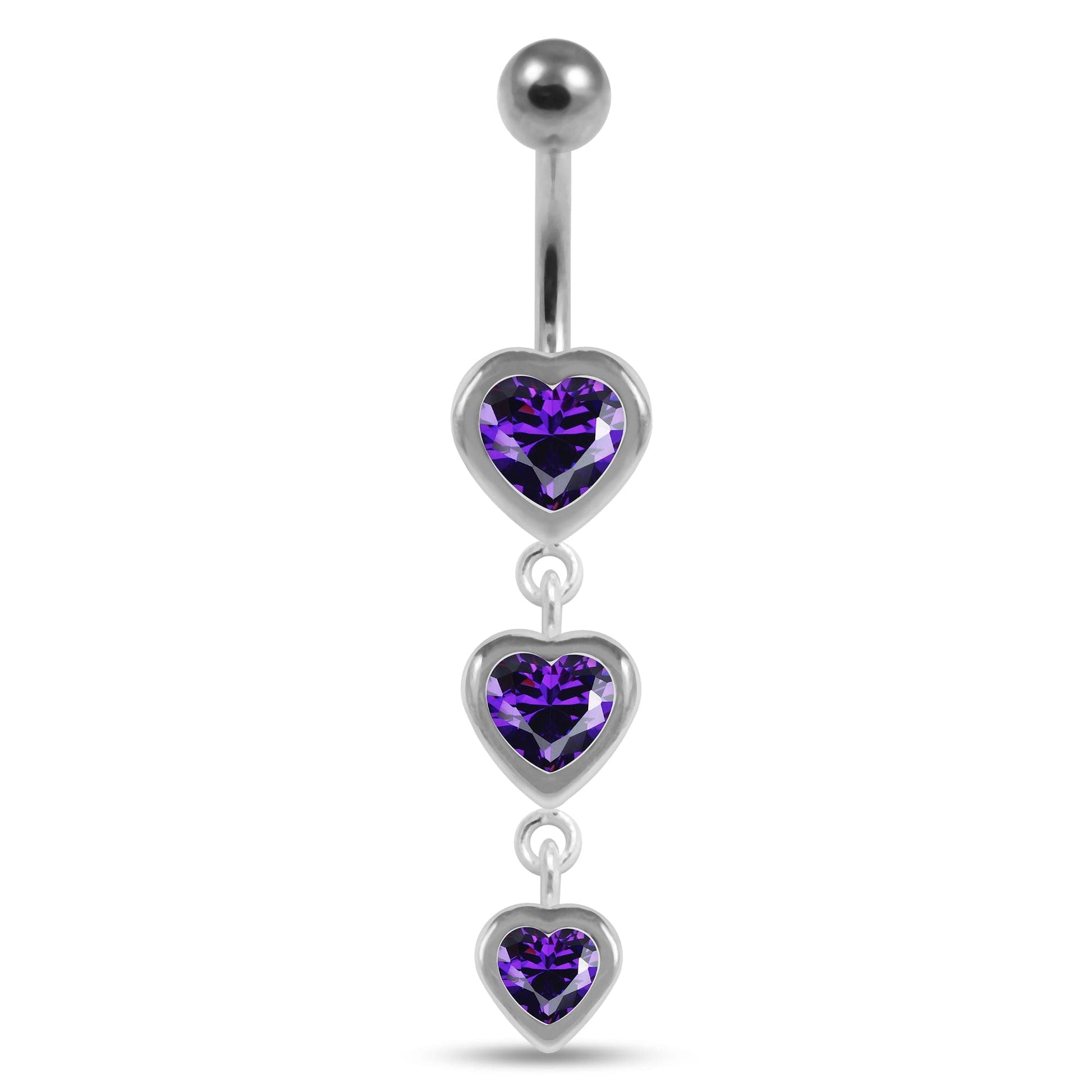 925 Sterling Silver Moving Jewelled Heart Charms Belly Ring - Monster Piercing