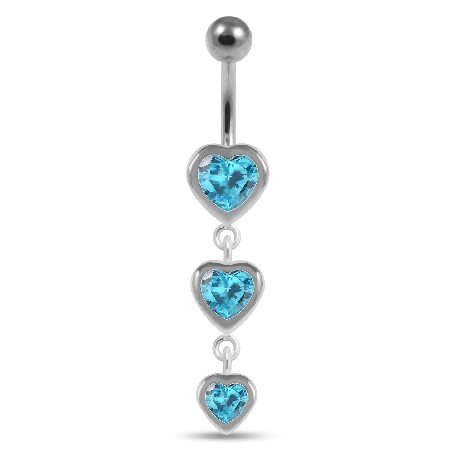 925 Sterling Silver Moving Jewelled Heart Charms Belly Ring - Monster Piercing