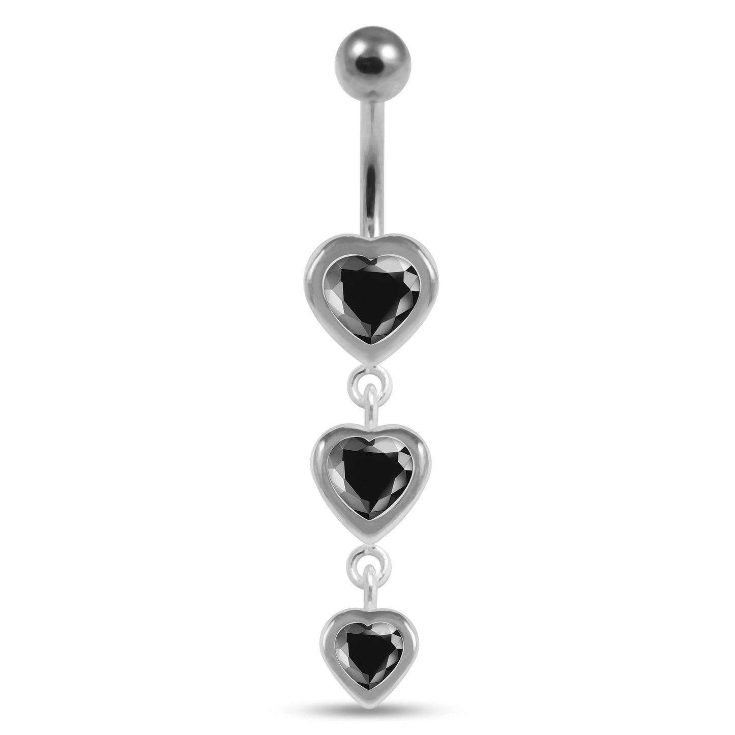 925 Sterling Silver Moving Jewelled Heart Charms Belly Ring - Monster Piercing