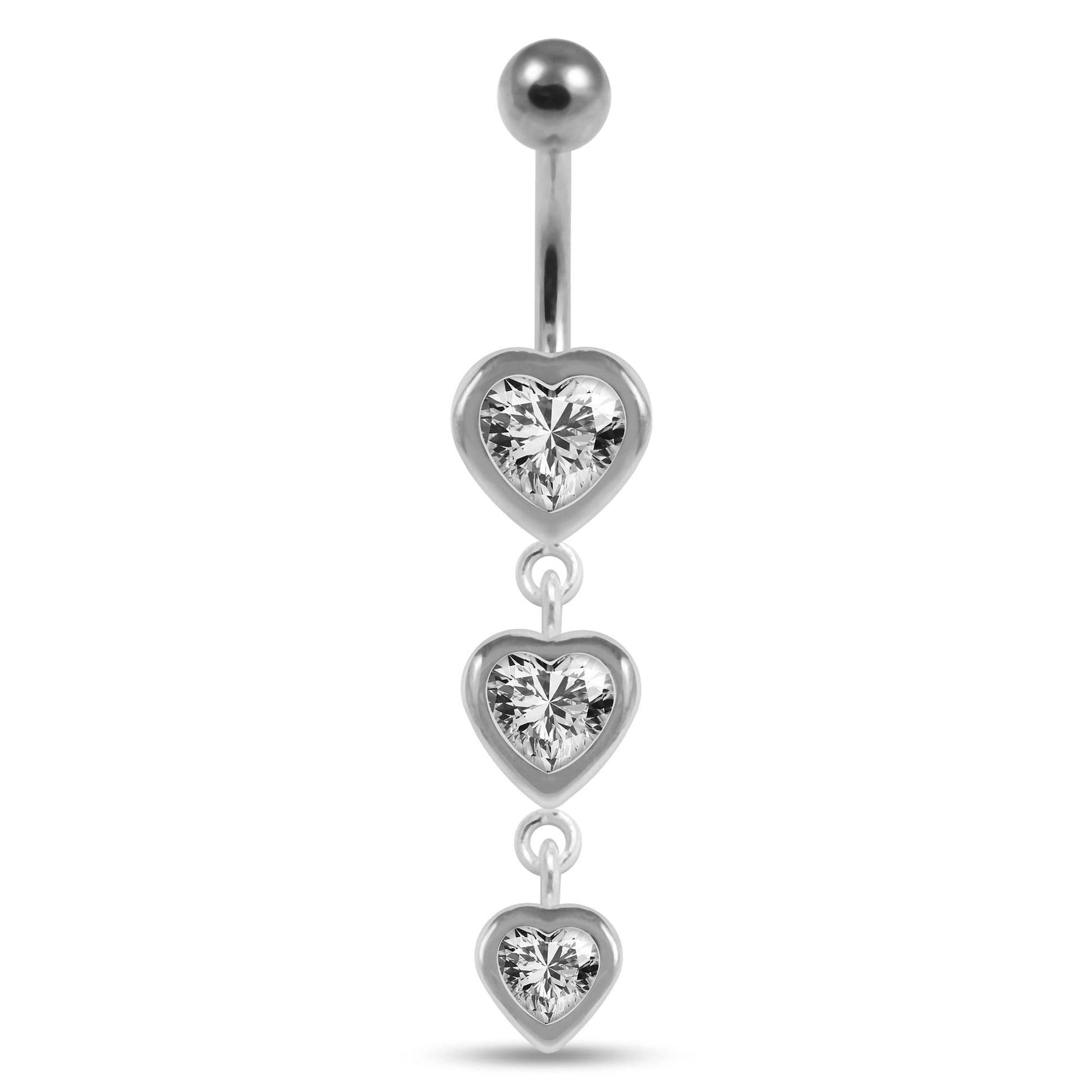 925 Sterling Silver Moving Jewelled Heart Charms Belly Ring - Monster Piercing