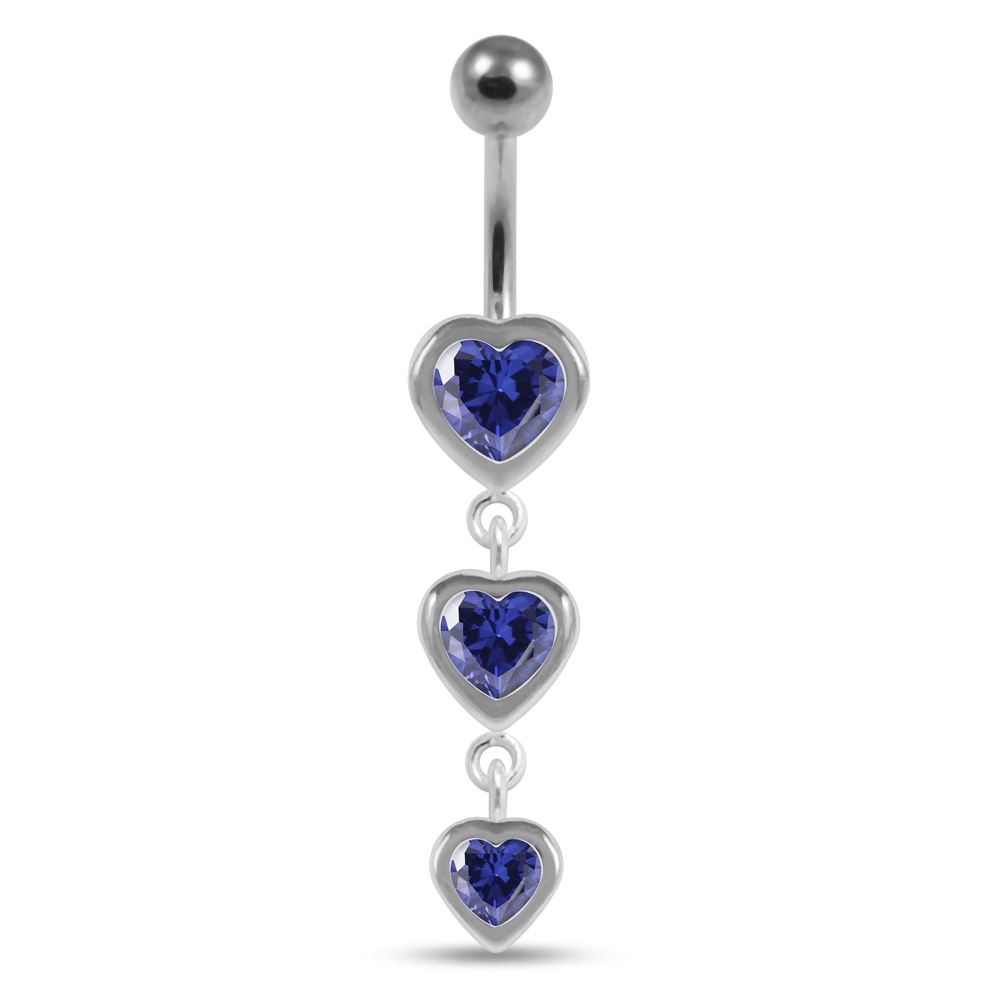 925 Sterling Silver Moving Jewelled Heart Charms Belly Ring - Monster Piercing