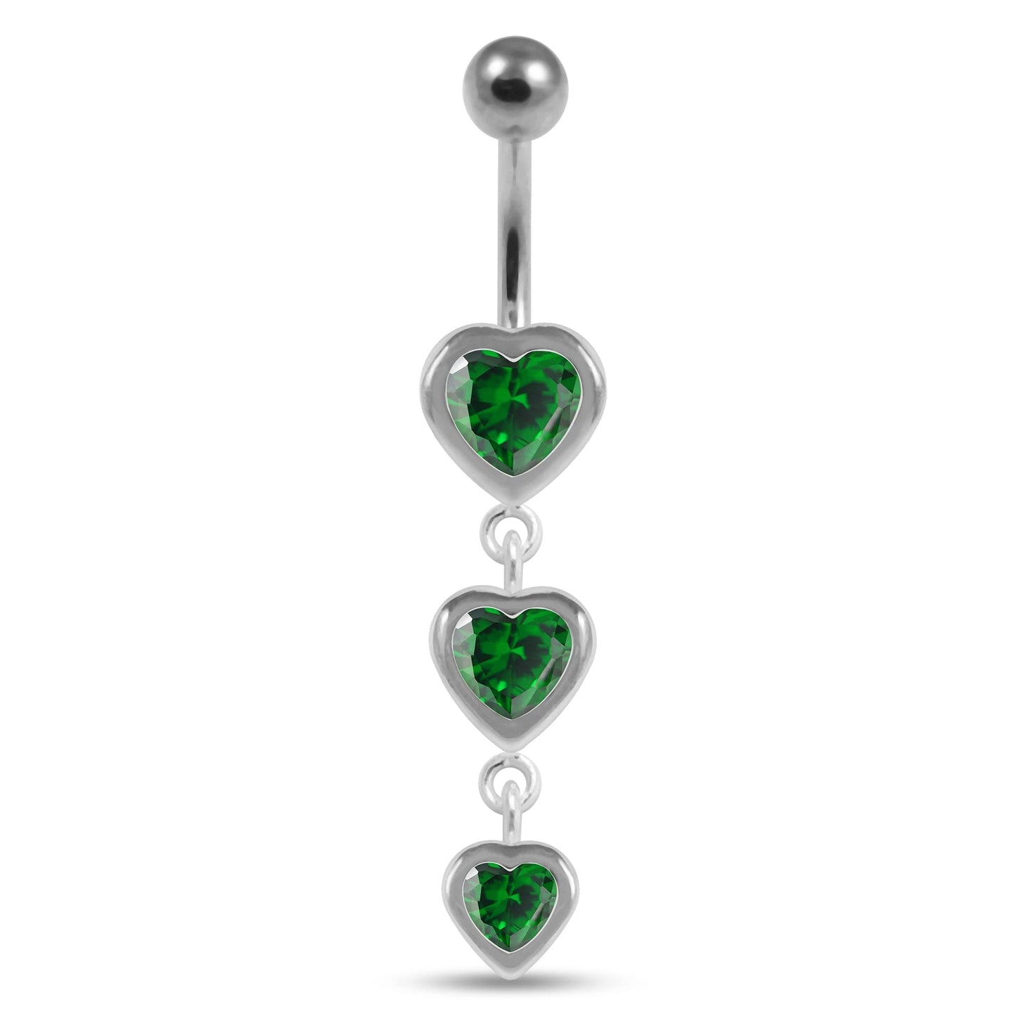 925 Sterling Silver Moving Jewelled Heart Charms Belly Ring - Monster Piercing