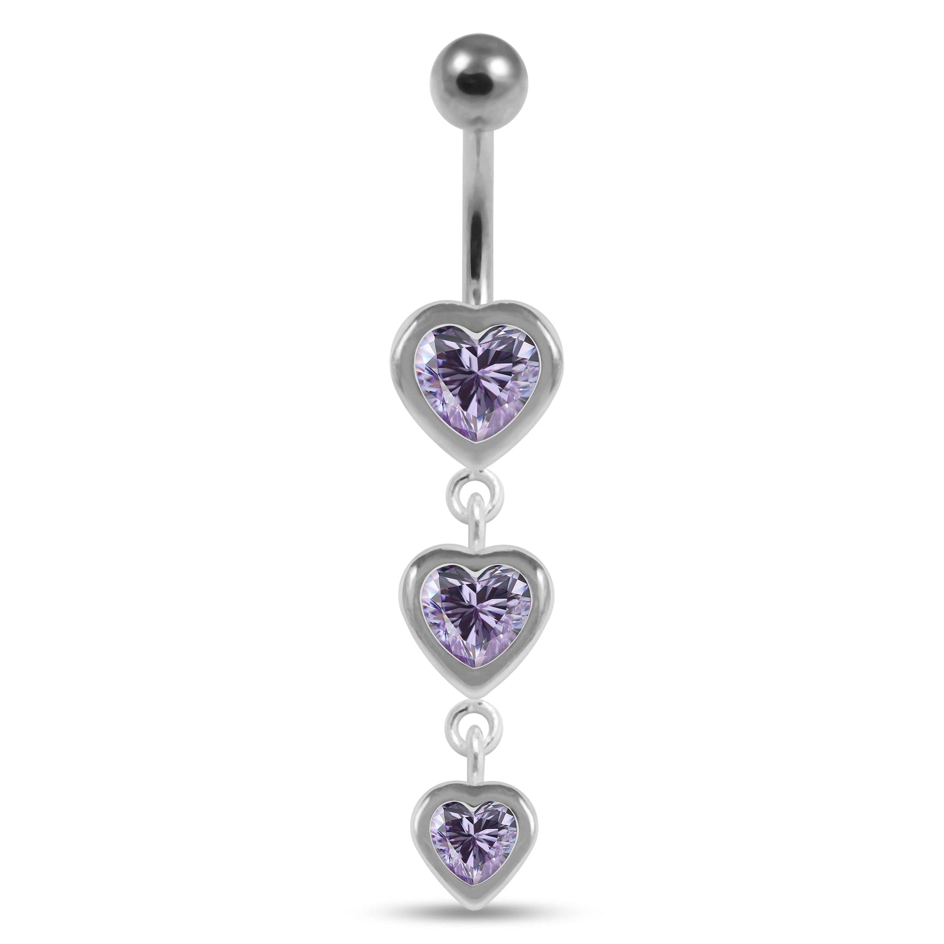 925 Sterling Silver Moving Jewelled Heart Charms Belly Ring - Monster Piercing