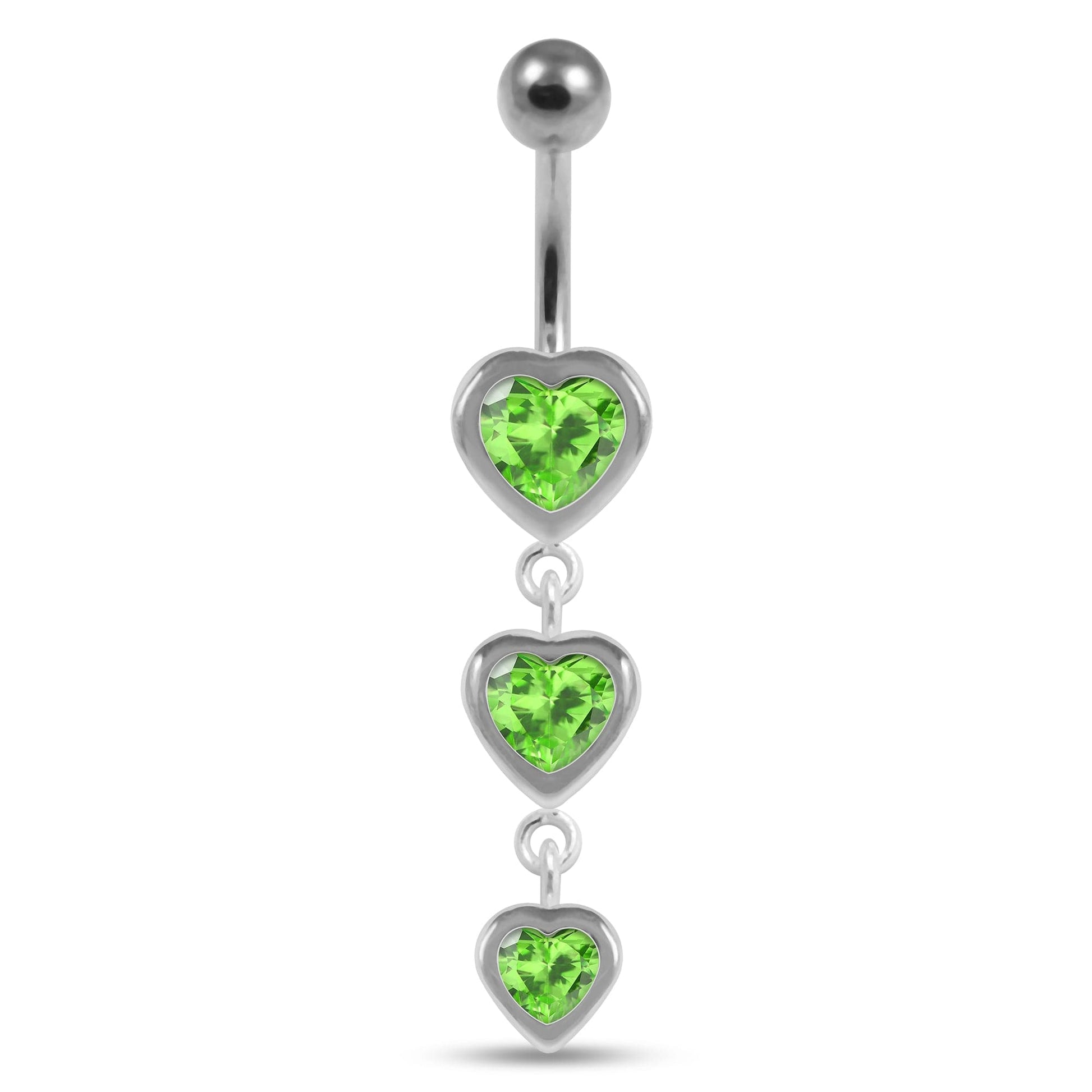925 Sterling Silver Moving Jewelled Heart Charms Belly Ring - Monster Piercing
