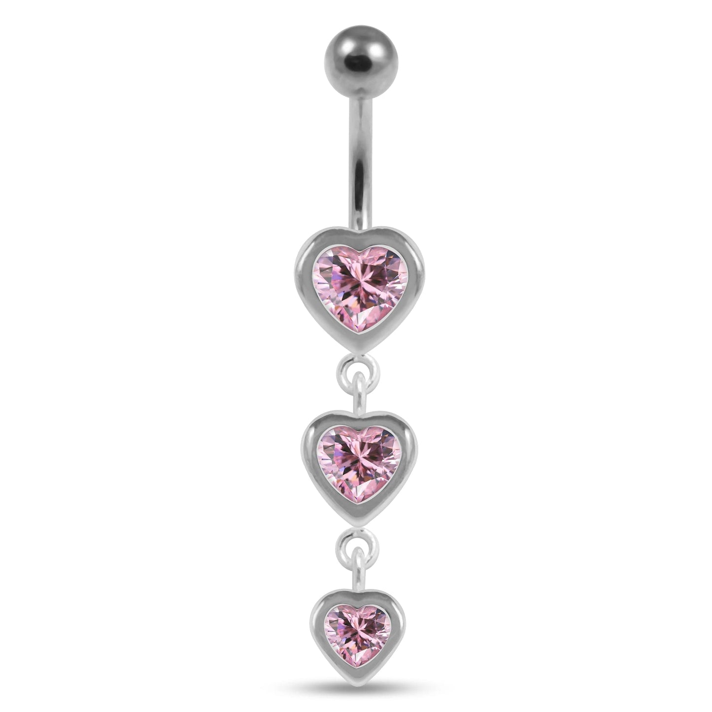 925 Sterling Silver Moving Jewelled Heart Charms Belly Ring - Monster Piercing