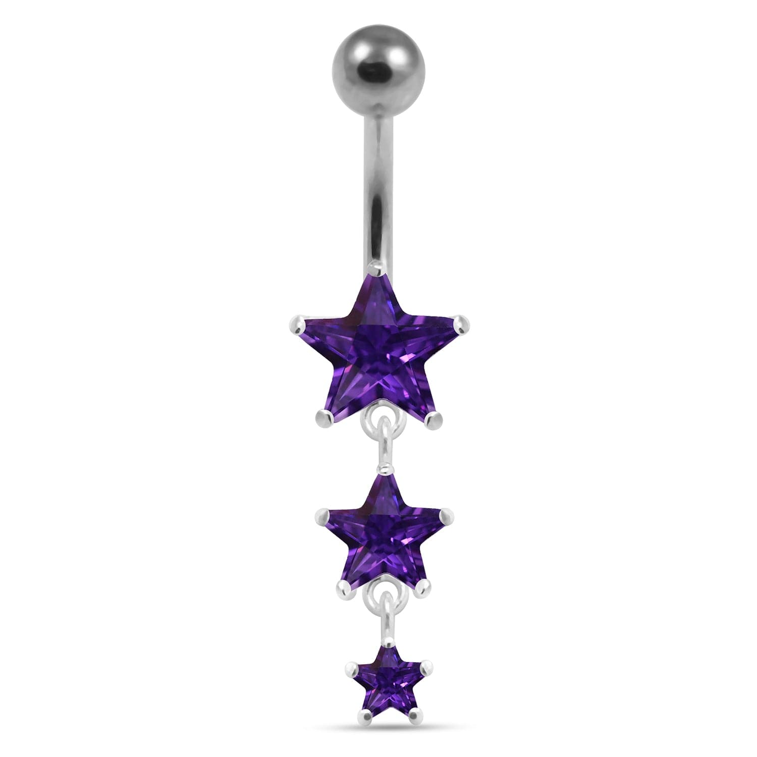 925 Sterling Silver Moving Jewelled Star in a Belly Ring - Monster Piercing