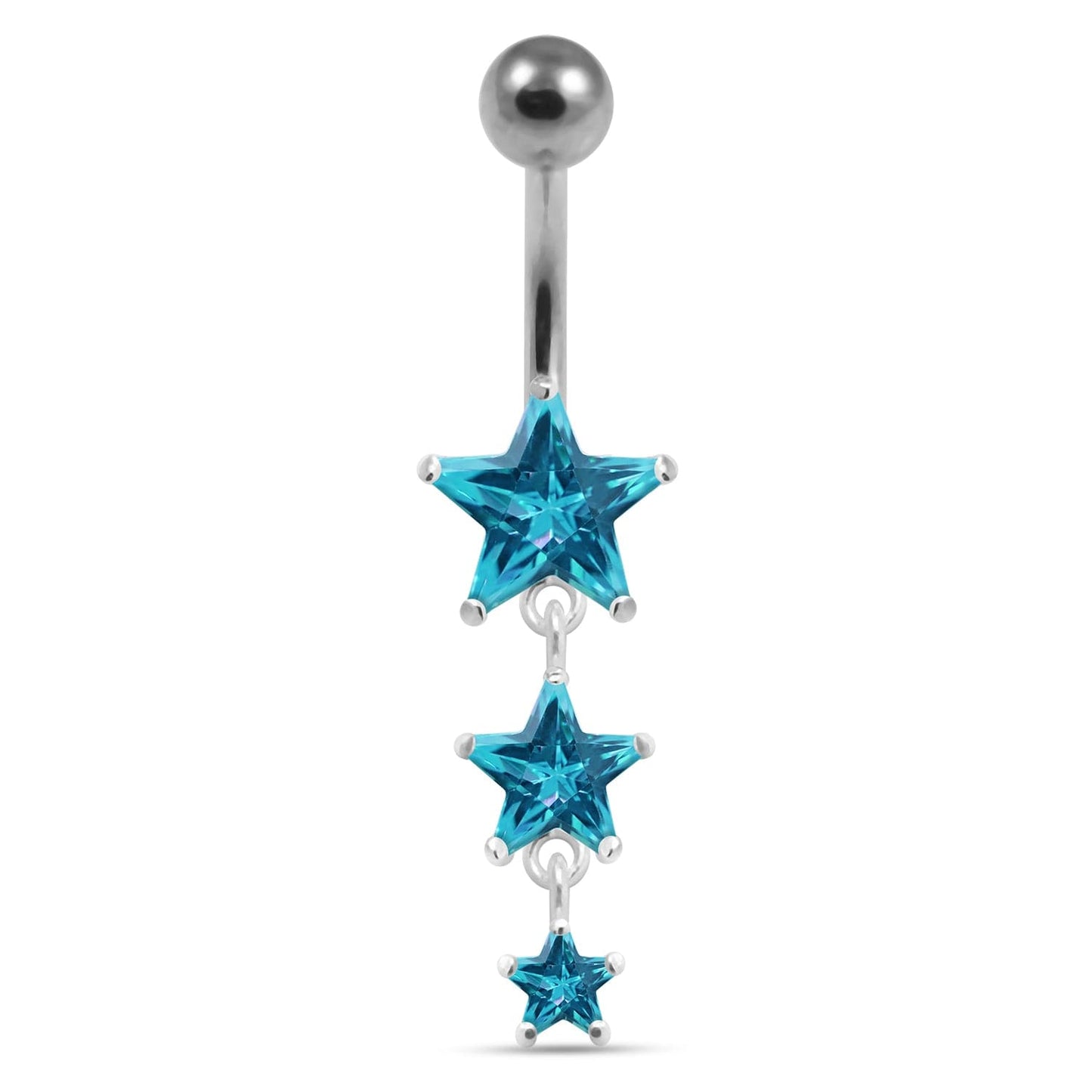 925 Sterling Silver Moving Jewelled Star in a Belly Ring - Monster Piercing