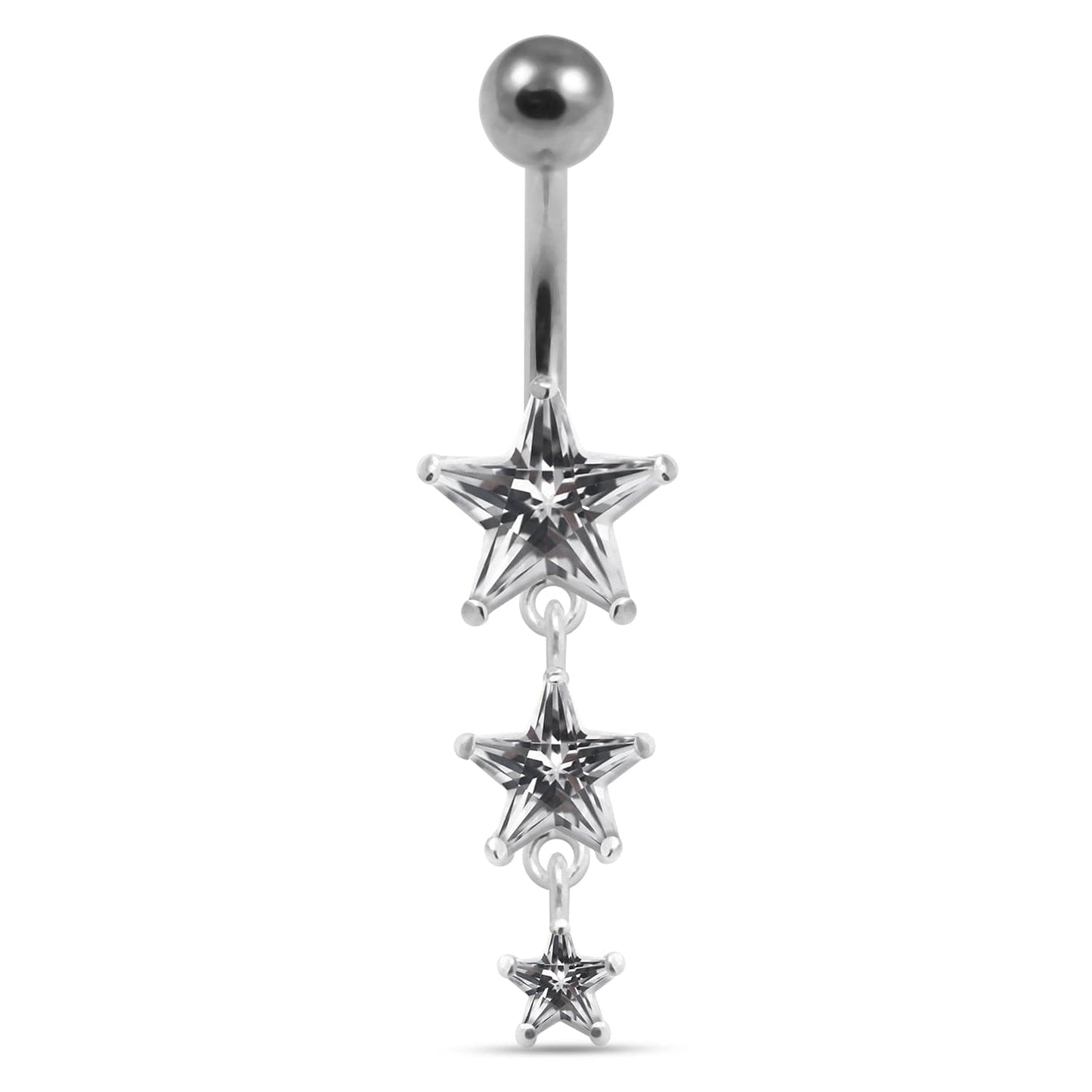 925 Sterling Silver Moving Jewelled Star in a Belly Ring - Monster Piercing