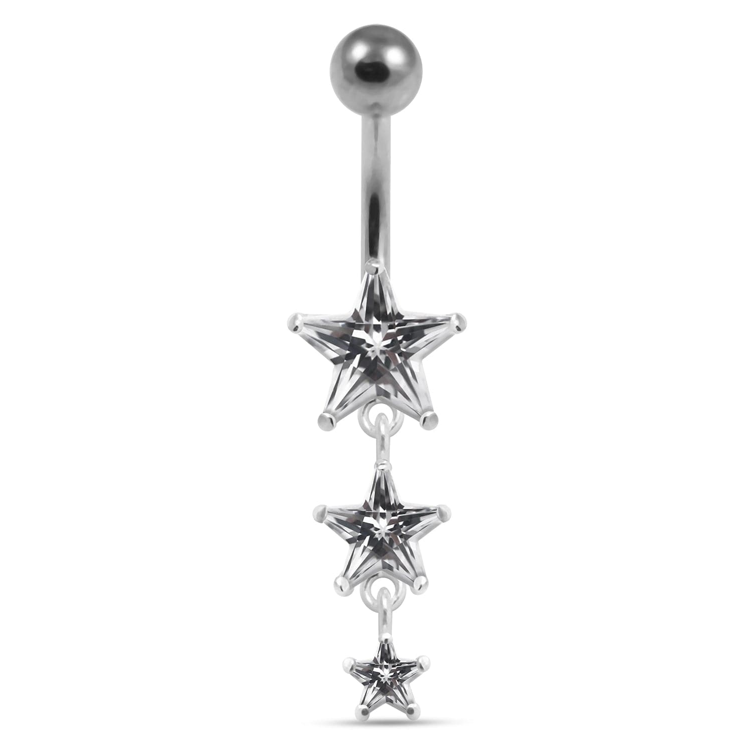 925 Sterling Silver Moving Jewelled Star in a Belly Ring - Monster Piercing