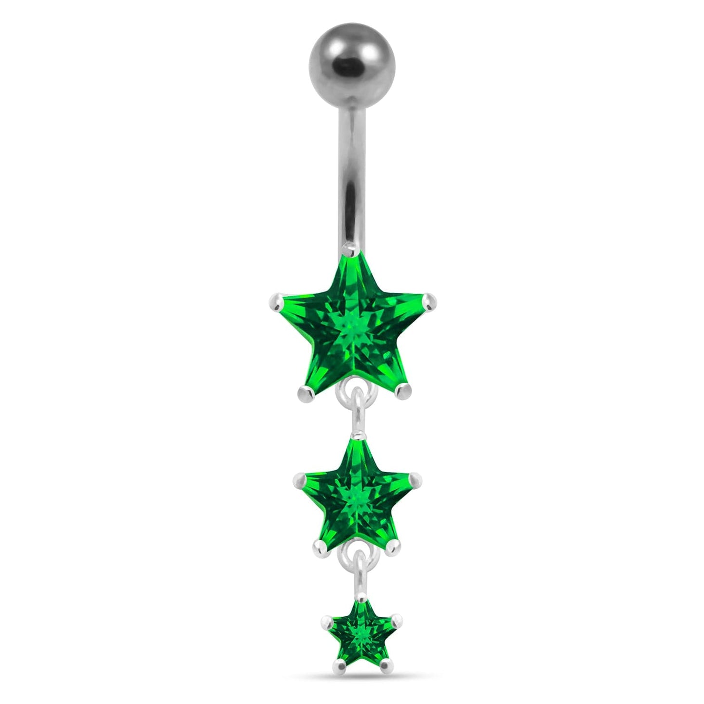 925 Sterling Silver Moving Jewelled Star in a Belly Ring - Monster Piercing