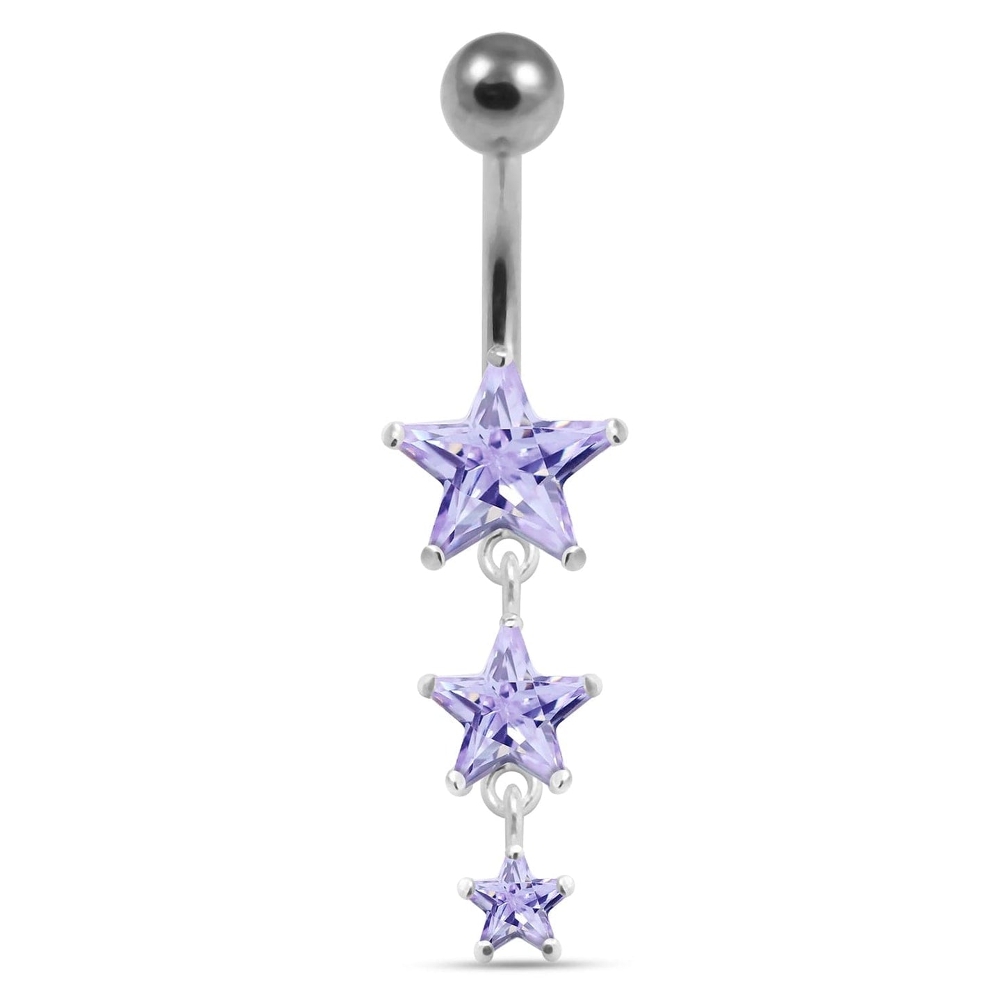 925 Sterling Silver Moving Jewelled Star in a Belly Ring - Monster Piercing
