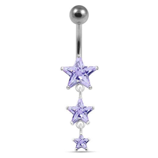 925 Sterling Silver Moving Jewelled Star in a Belly Ring - Monster Piercing