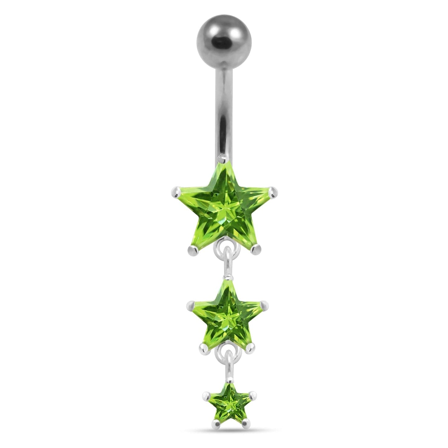 925 Sterling Silver Moving Jewelled Star in a Belly Ring - Monster Piercing