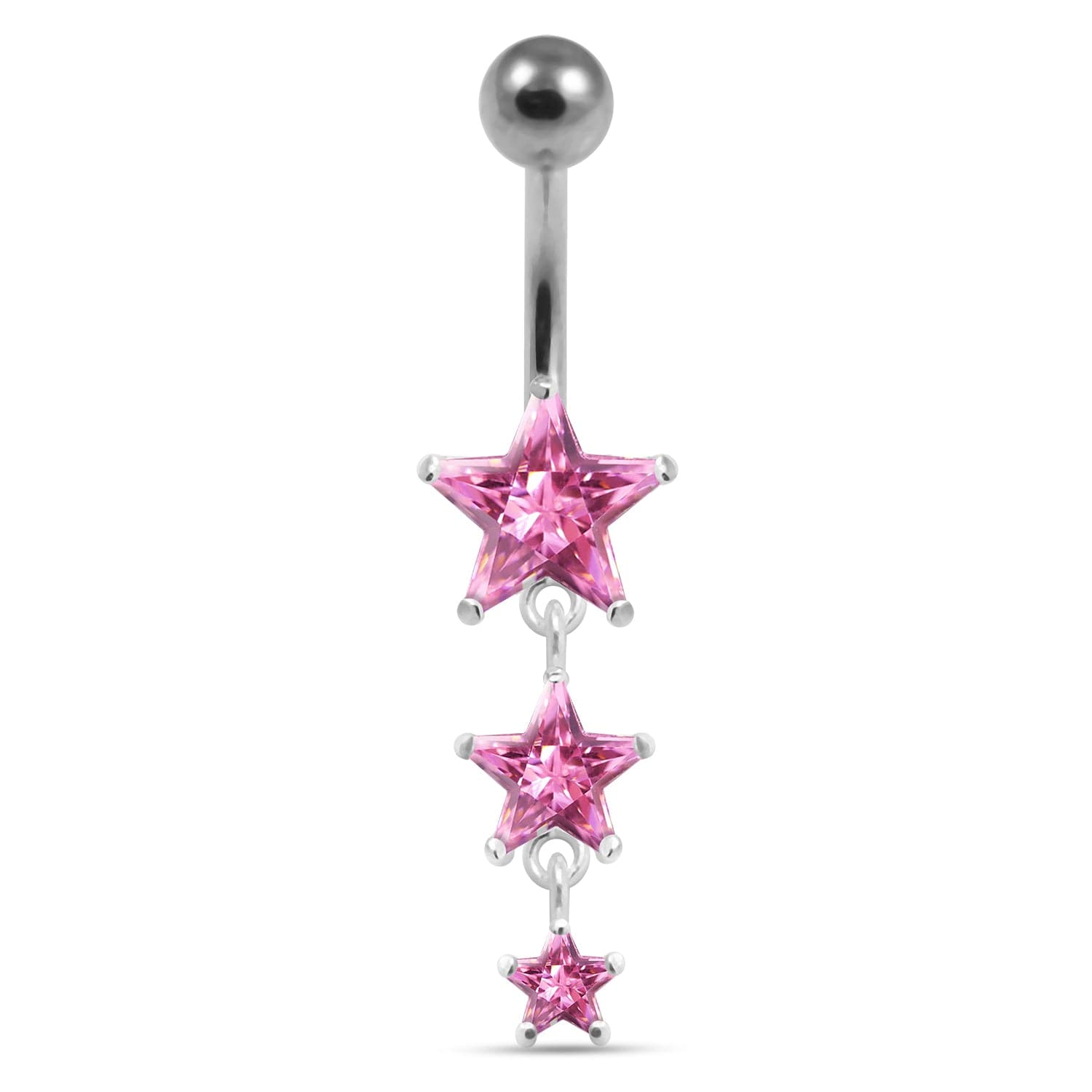 925 Sterling Silver Moving Jewelled Star in a Belly Ring - Monster Piercing