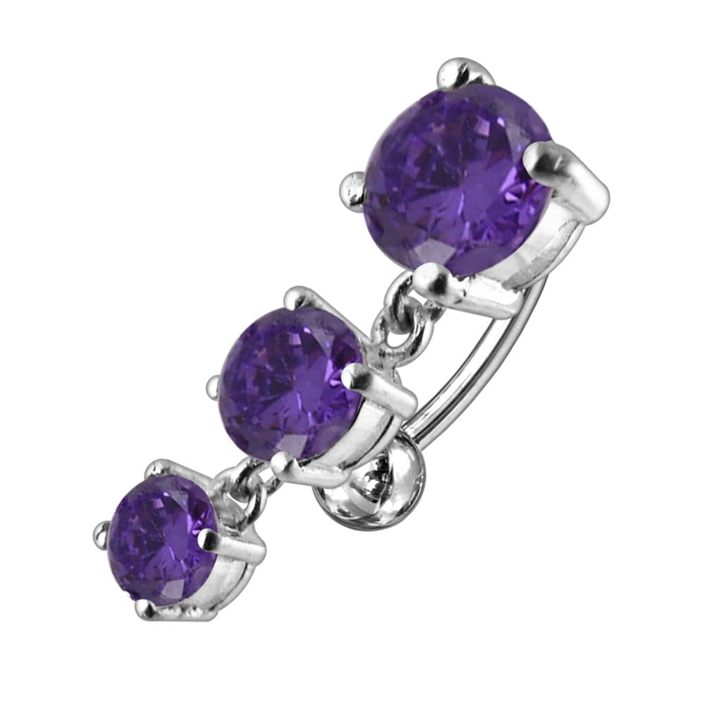 925 Sterling Silver Moving Jewelled Charms Navel Belly Button Ring - Monster Piercing