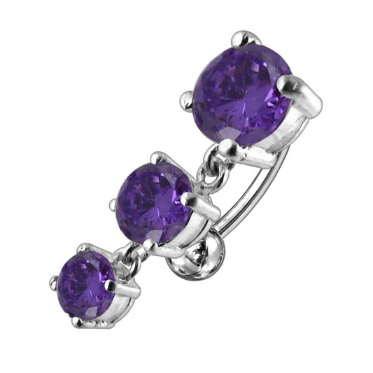 925 Sterling Silver Moving Jewelled Charms Navel Belly Button Ring - Monster Piercing