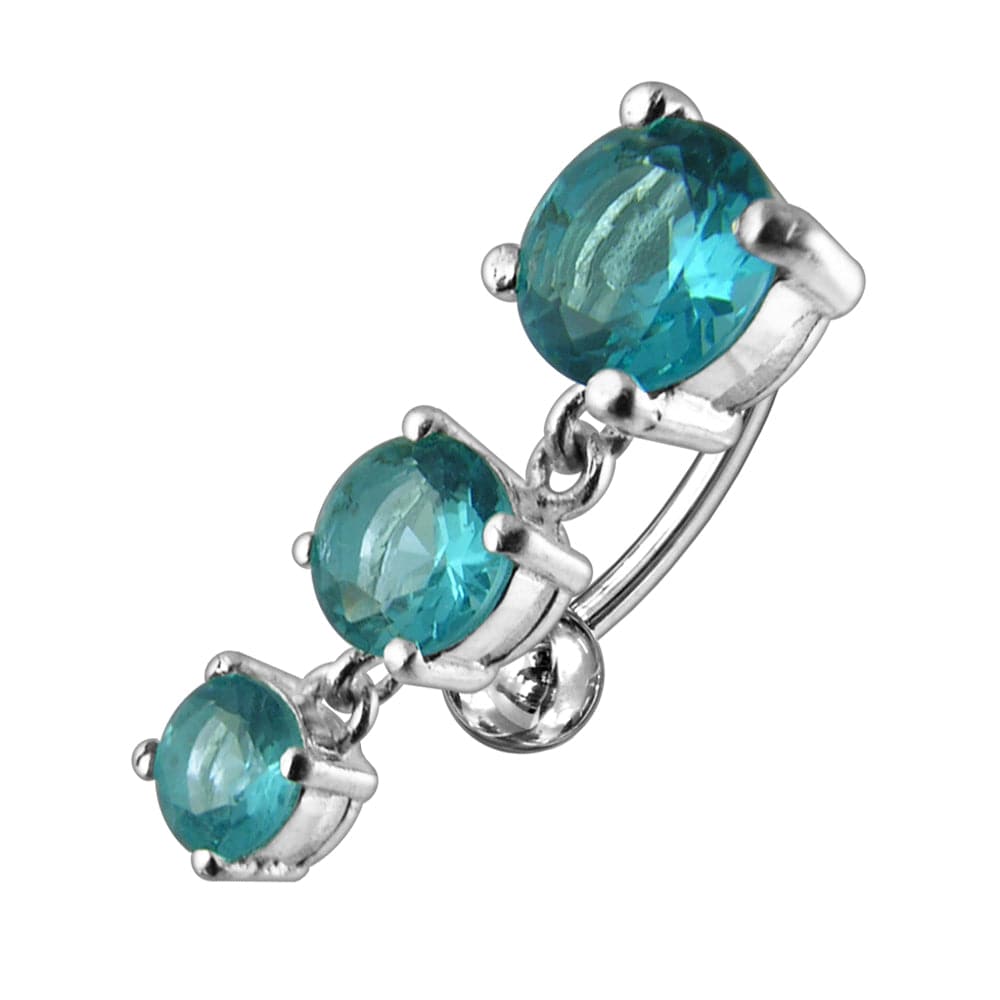 925 Sterling Silver Moving Jewelled Charms Navel Belly Button Ring - Monster Piercing