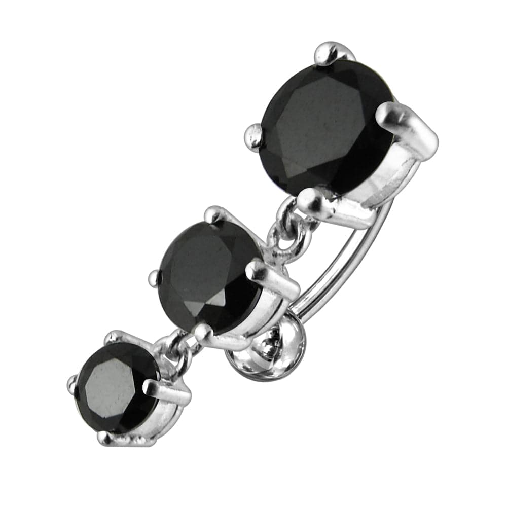 925 Sterling Silver Moving Jewelled Charms Navel Belly Button Ring - Monster Piercing