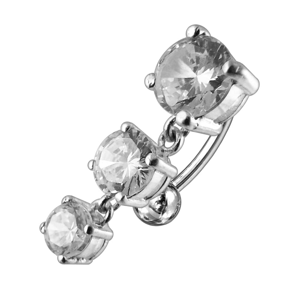 925 Sterling Silver Moving Jewelled Charms Navel Belly Button Ring - Monster Piercing