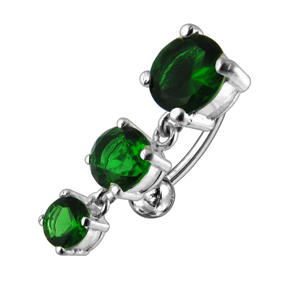 925 Sterling Silver Moving Jewelled Charms Navel Belly Button Ring - Monster Piercing