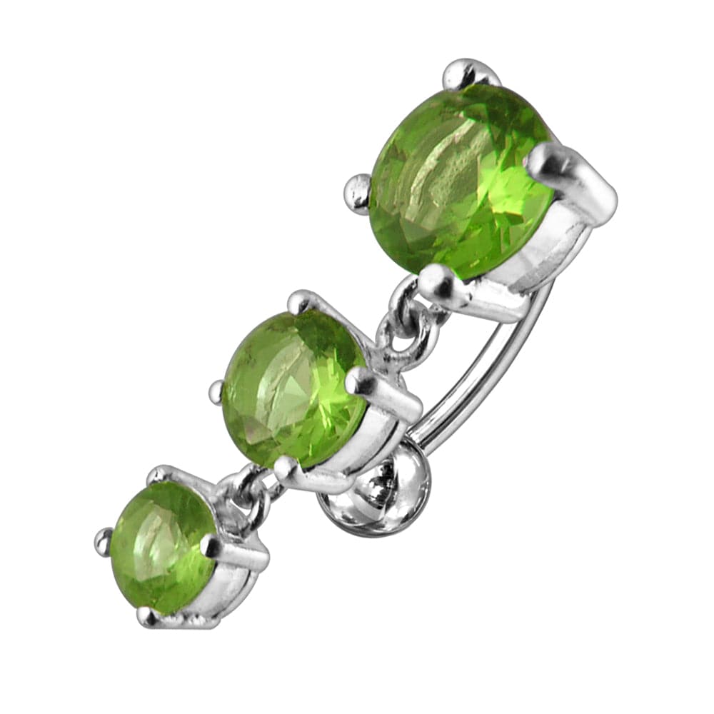 925 Sterling Silver Moving Jewelled Charms Navel Belly Button Ring - Monster Piercing