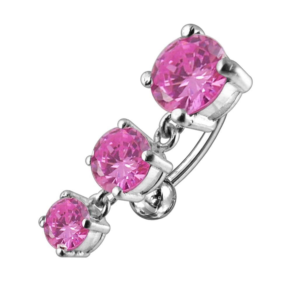 925 Sterling Silver Moving Jewelled Charms Navel Belly Button Ring - Monster Piercing