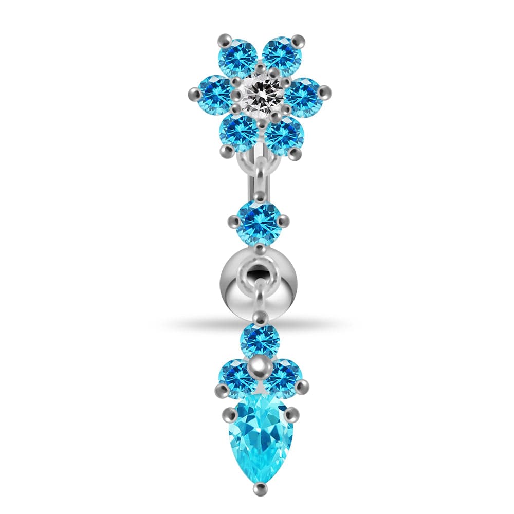 925 Sterling Silver Flower Moving Jeweled Belly Ring - Monster Piercing