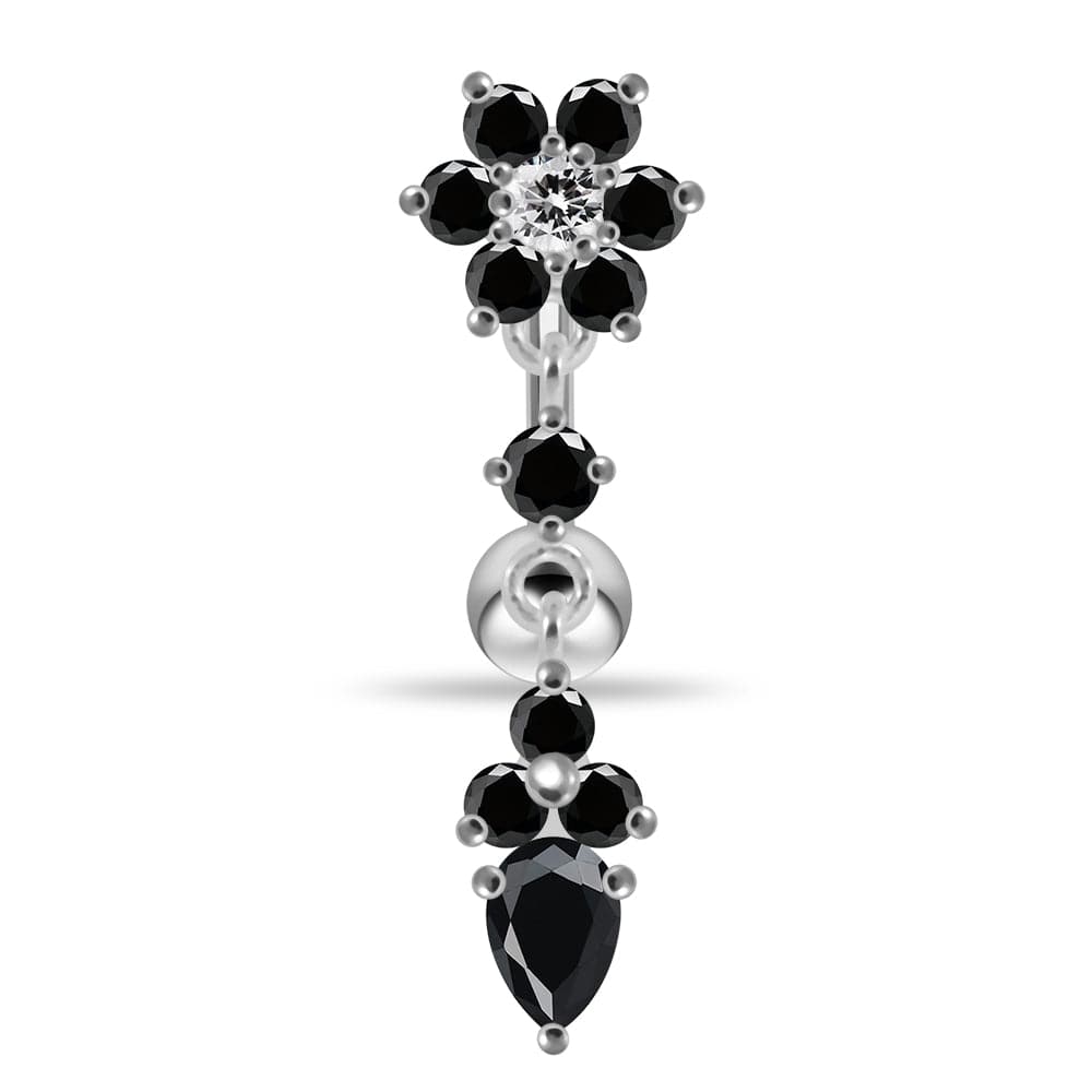 925 Sterling Silver Flower Moving Jeweled Belly Ring - Monster Piercing