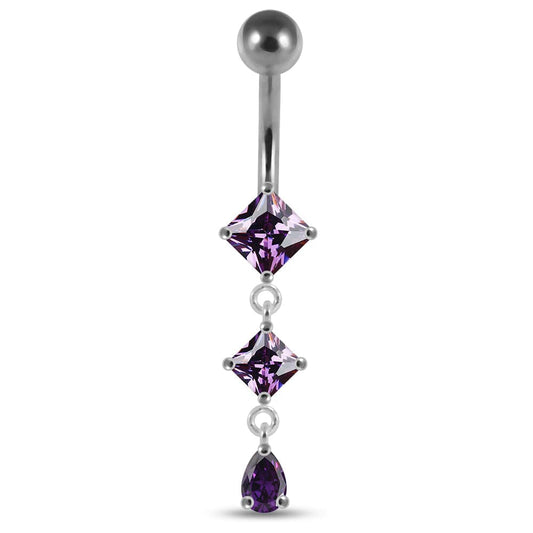 925 Sterling Silver Dangling Jewelled Belly Ring - Monster Piercing