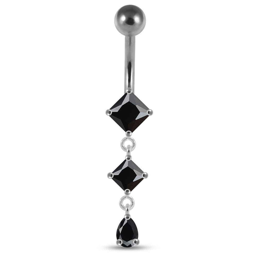925 Sterling Silver Dangling Jewelled Belly Ring - Monster Piercing