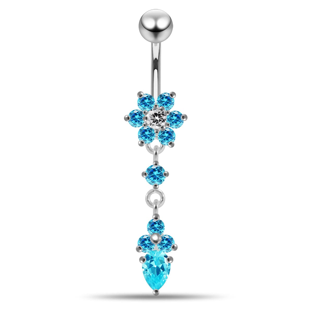925 Sterling Silver Moving Jewelled Flower Design Belly Ring - Monster Piercing