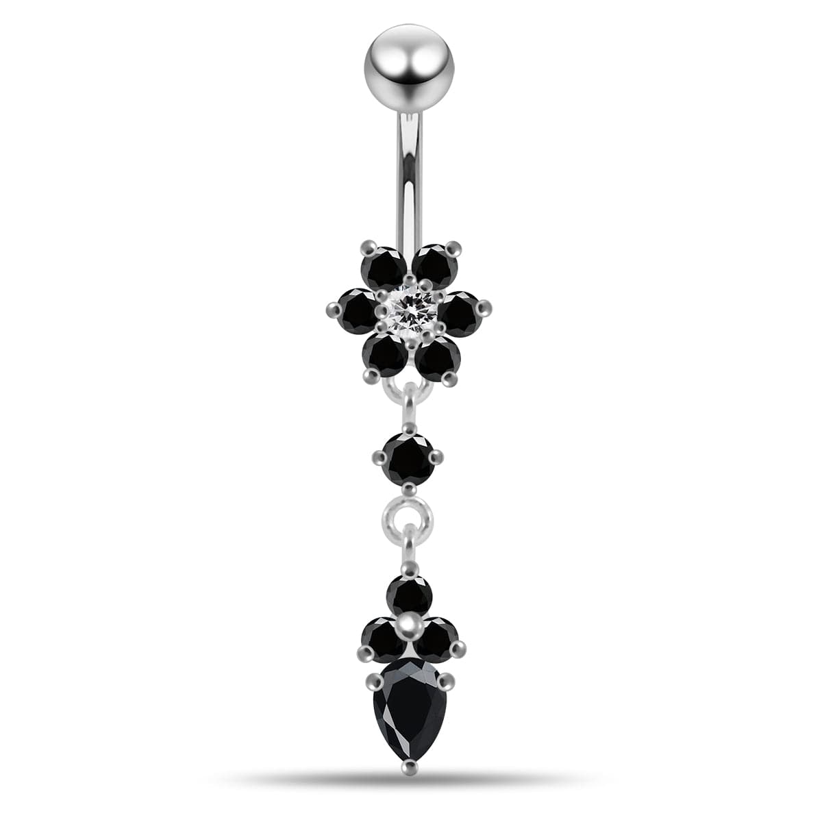 925 Sterling Silver Moving Jewelled Flower Design Belly Ring - Monster Piercing
