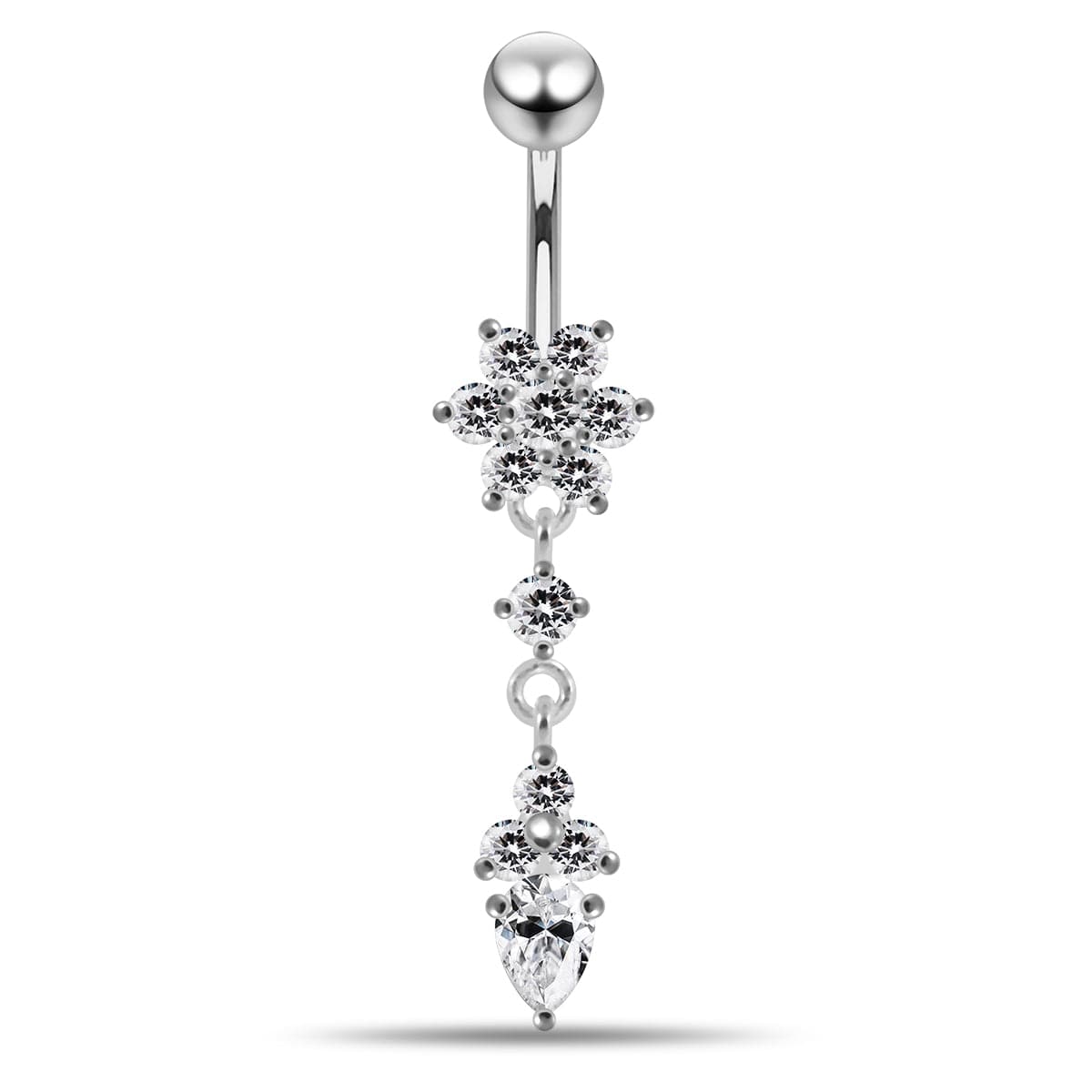 925 Sterling Silver Moving Jewelled Flower Design Belly Ring - Monster Piercing