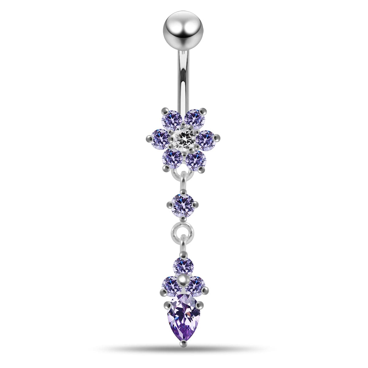 925 Sterling Silver Moving Jewelled Flower Design Belly Ring - Monster Piercing