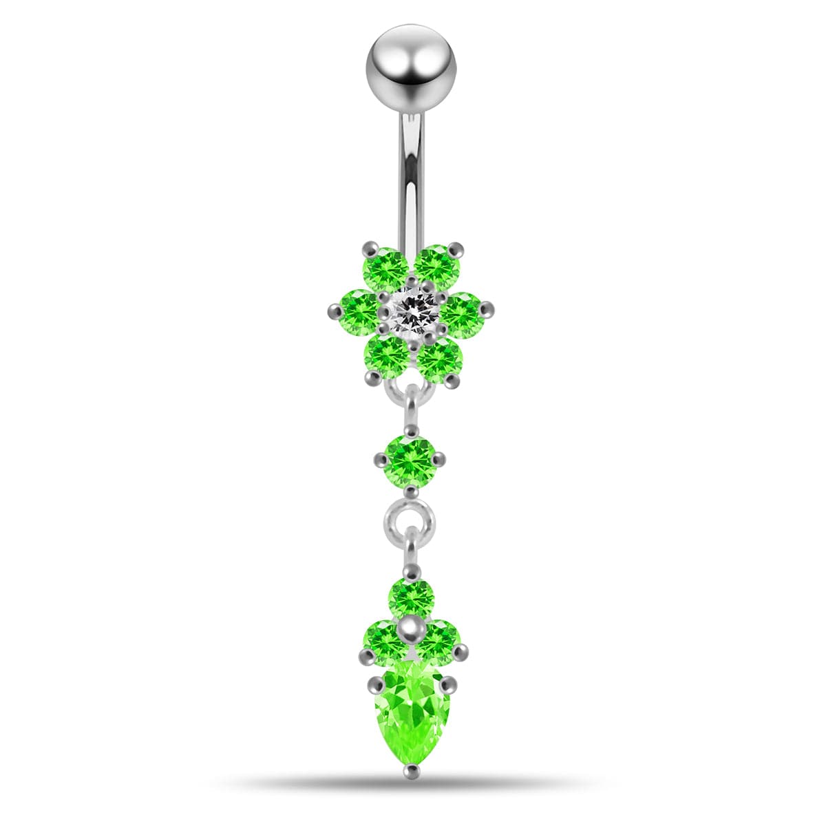 925 Sterling Silver Moving Jewelled Flower Design Belly Ring - Monster Piercing