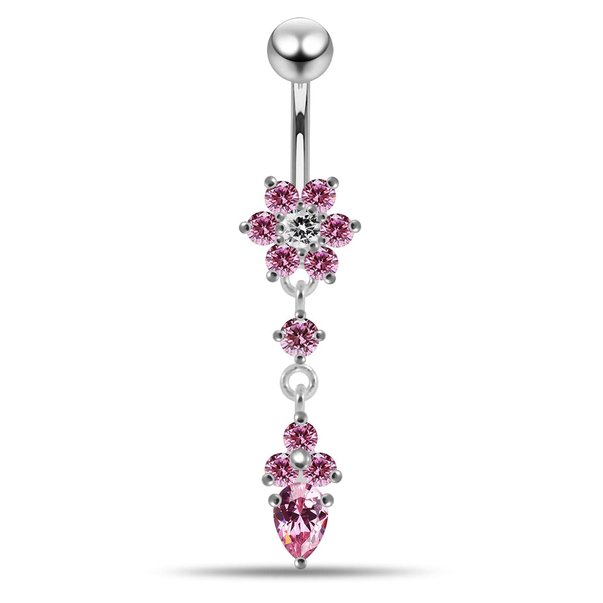925 Sterling Silver Moving Jewelled Flower Design Belly Ring - Monster Piercing