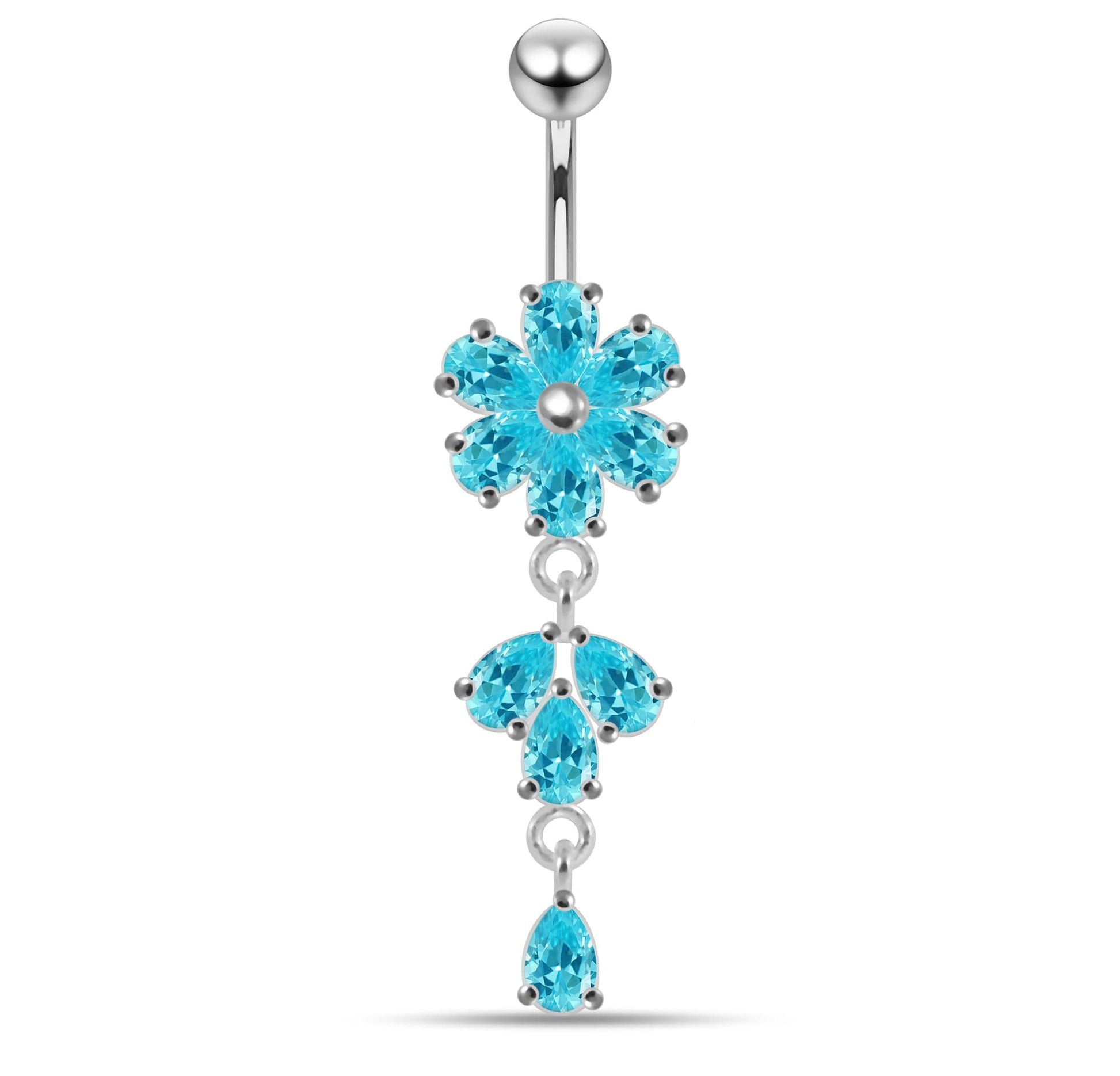 925 Sterling Silver Moving Flower Designed CZ Jewelled Navel Ring - Monster Piercing