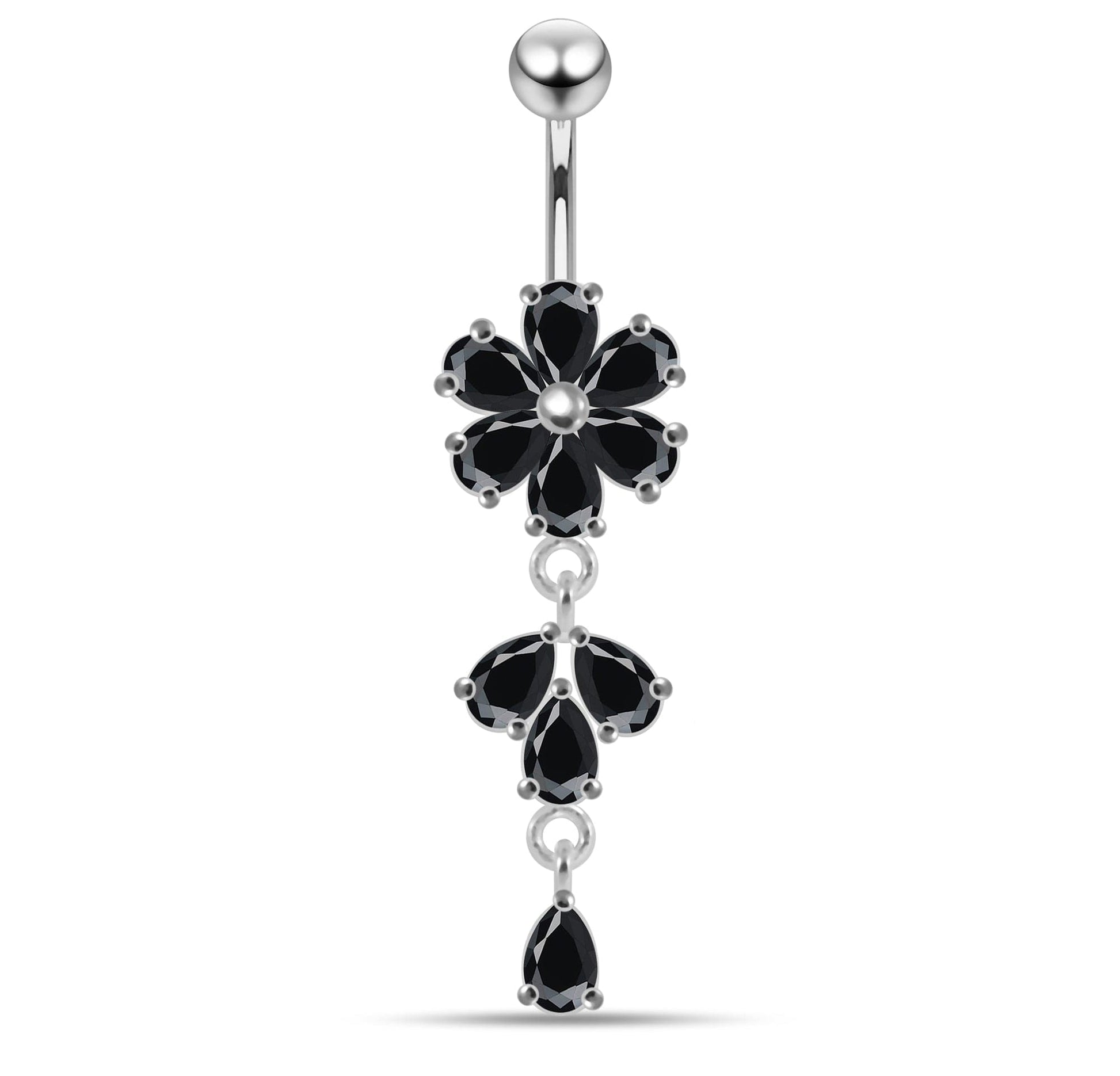 925 Sterling Silver Moving Flower Designed CZ Jewelled Navel Ring - Monster Piercing