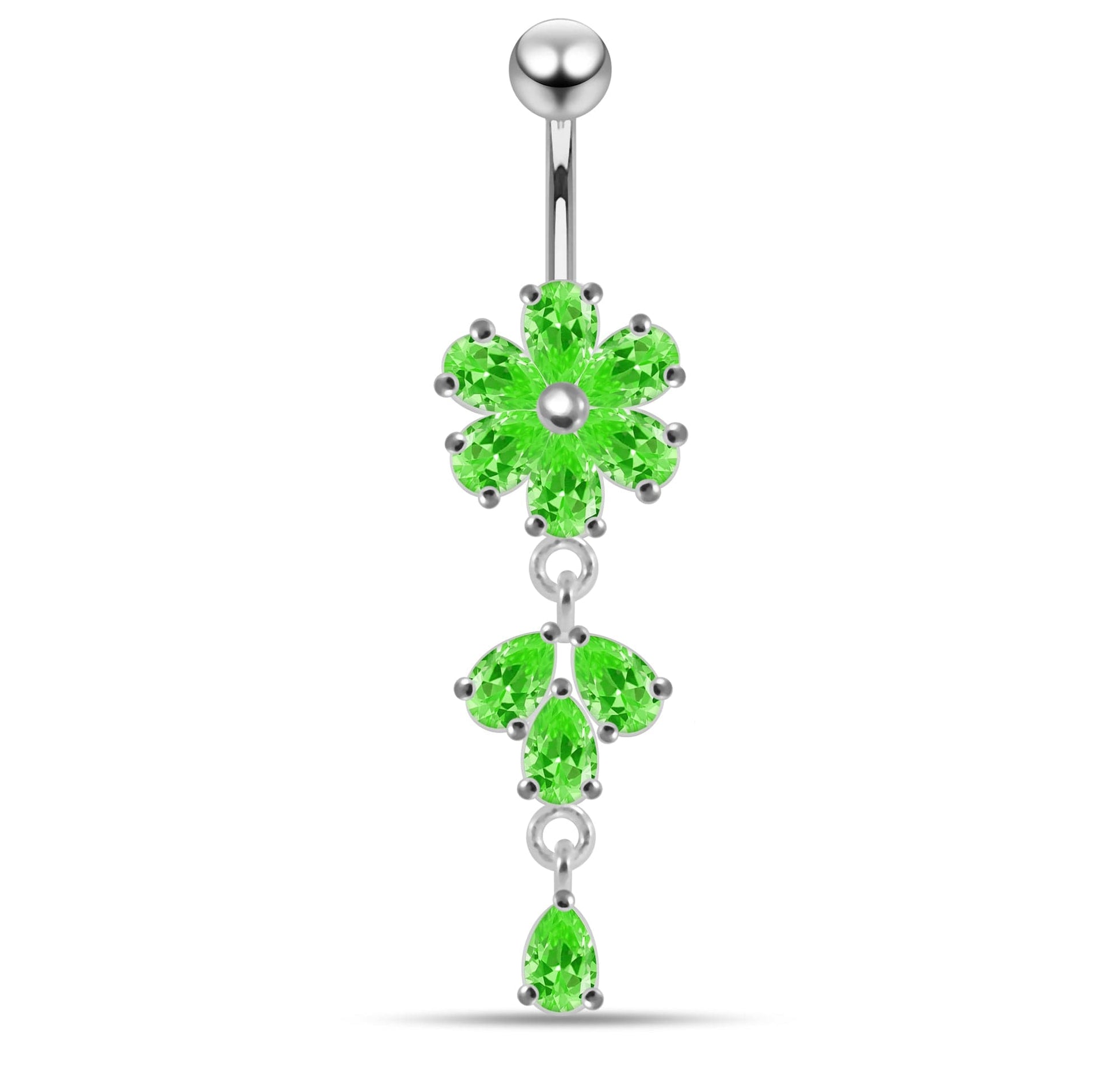 925 Sterling Silver Moving Flower Designed CZ Jewelled Navel Ring - Monster Piercing