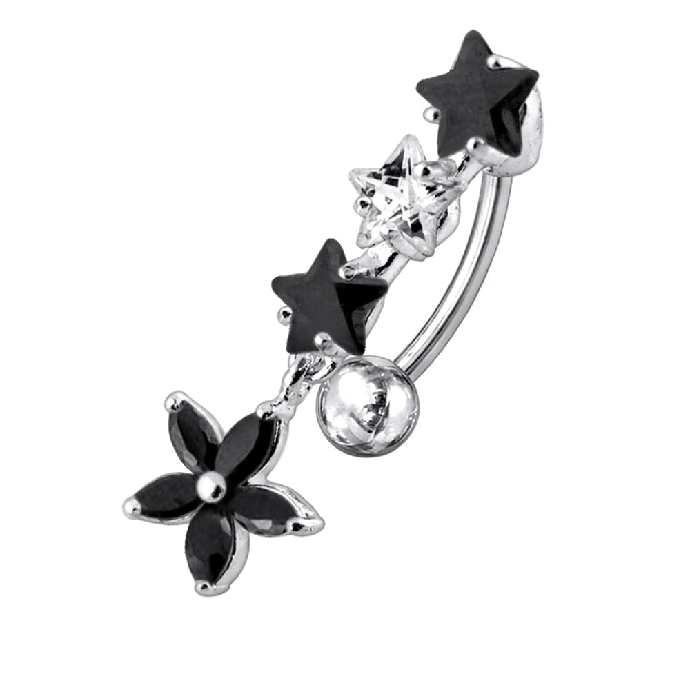 925 Sterling Silver Flower Dangling Jewelled Navel Banana - Monster Piercing